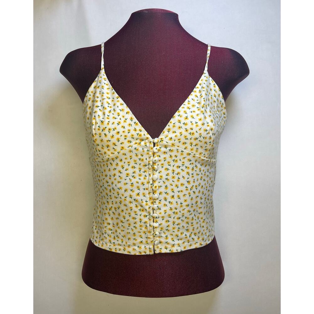 Forever 21 White with Butter Yellow Ditsy Floral Pattern, crop top - size large